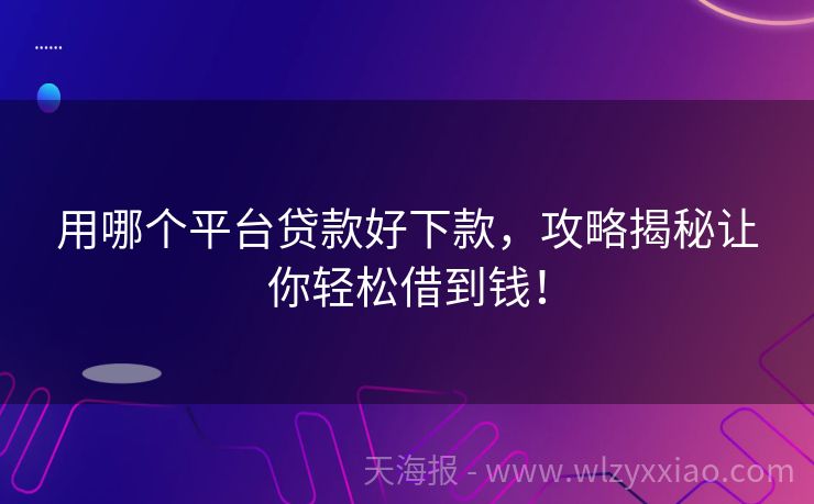 用哪个平台贷款好下款，攻略揭秘让你轻松借到钱！