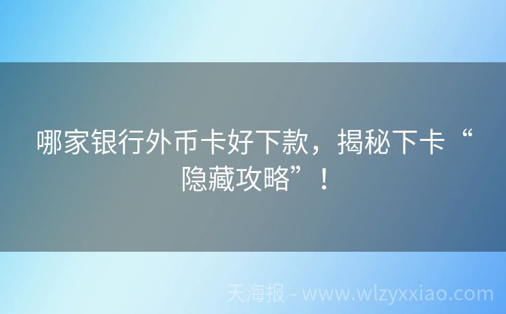哪家银行外币卡好下款，揭秘下卡“隐藏攻略”！