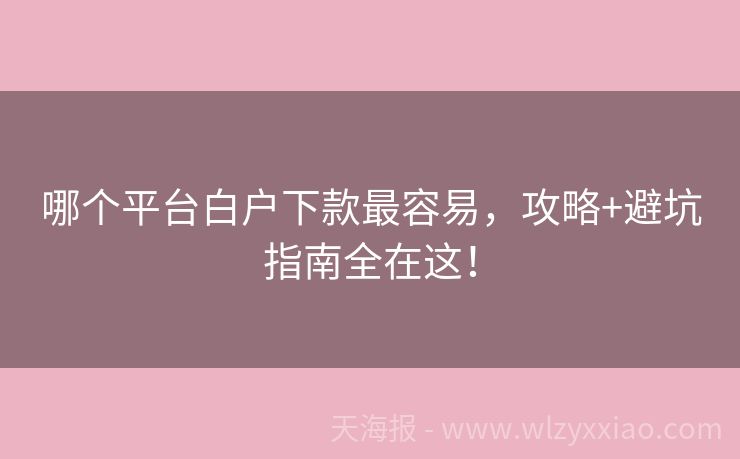 哪个平台白户下款最容易，攻略+避坑指南全在这！