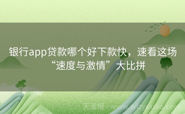 银行app贷款哪个好下款快，速看这场“速度与激情”大比拼