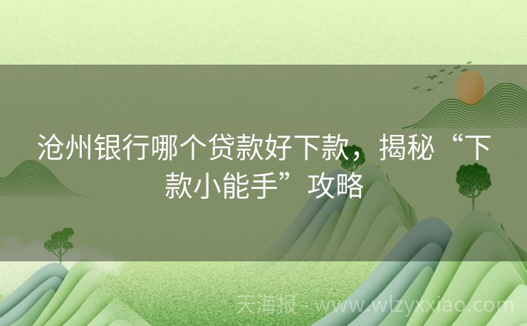 沧州银行哪个贷款好下款，揭秘“下款小能手”攻略