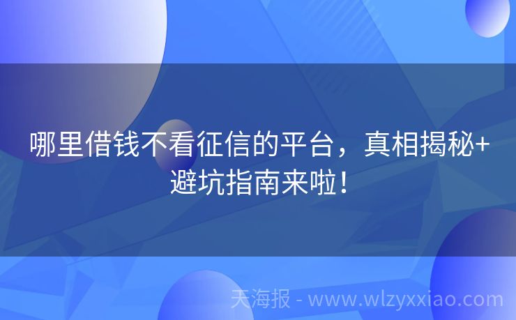 哪里借钱不看征信的平台，真相揭秘+避坑指南来啦！