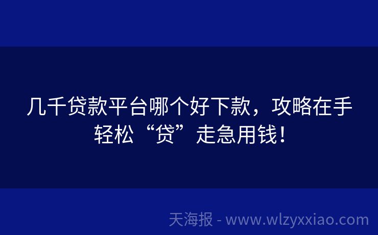 几千贷款平台哪个好下款，攻略在手轻松“贷”走急用钱！