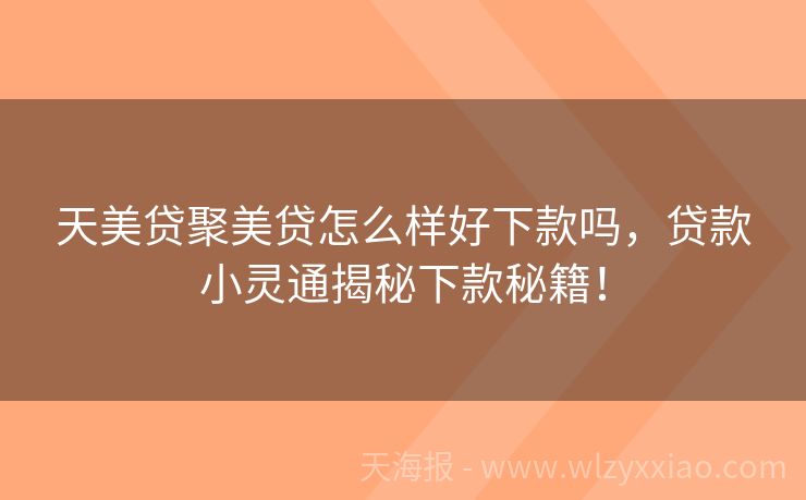 天美贷聚美贷怎么样好下款吗，贷款小灵通揭秘下款秘籍！