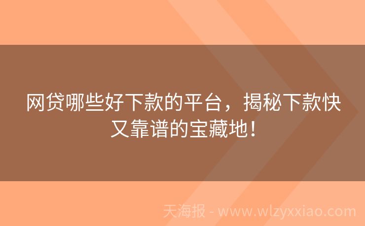 网贷哪些好下款的平台，揭秘下款快又靠谱的宝藏地！
