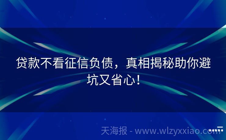 贷款不看征信负债，真相揭秘助你避坑又省心！