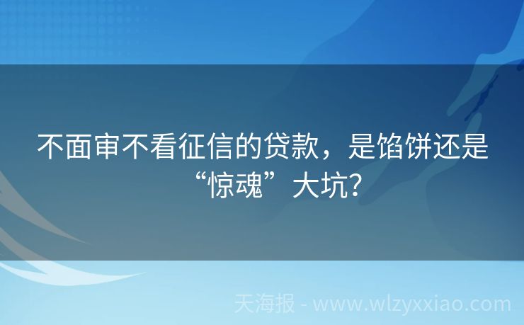 不面审不看征信的贷款，是馅饼还是“惊魂”大坑？