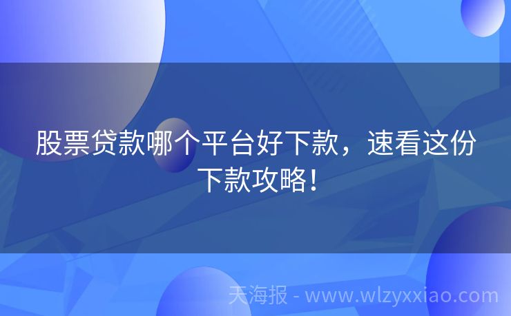 股票贷款哪个平台好下款，速看这份下款攻略！