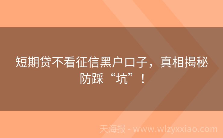 短期贷不看征信黑户口子，真相揭秘防踩“坑”！