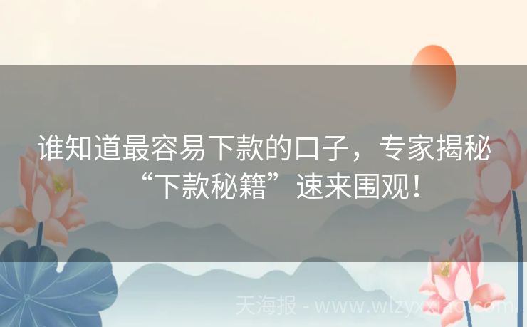 谁知道最容易下款的口子，专家揭秘“下款秘籍”速来围观！