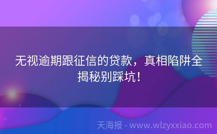 无视逾期跟征信的贷款，真相陷阱全揭秘别踩坑！