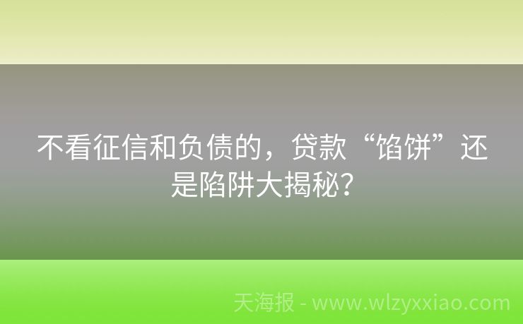 不看征信和负债的，贷款“馅饼”还是陷阱大揭秘？