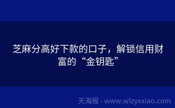 芝麻分高好下款的口子，解锁信用财富的“金钥匙”