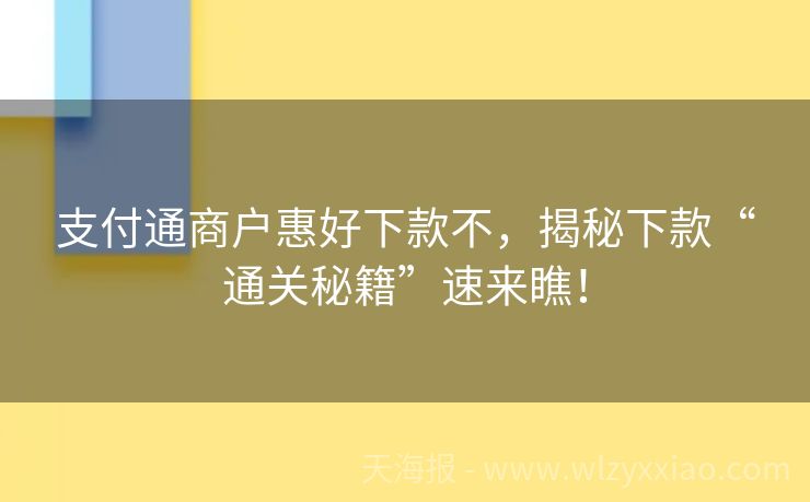 支付通商户惠好下款不，揭秘下款“通关秘籍”速来瞧！