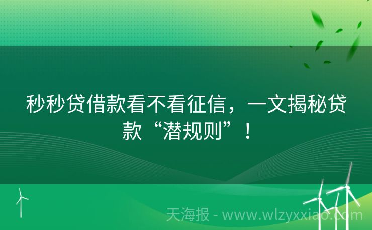 秒秒贷借款看不看征信，一文揭秘贷款“潜规则”！