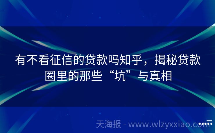 有不看征信的贷款吗知乎，揭秘贷款圈里的那些“坑”与真相