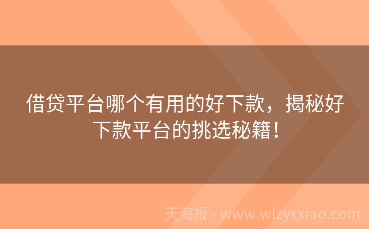 借贷平台哪个有用的好下款，揭秘好下款平台的挑选秘籍！