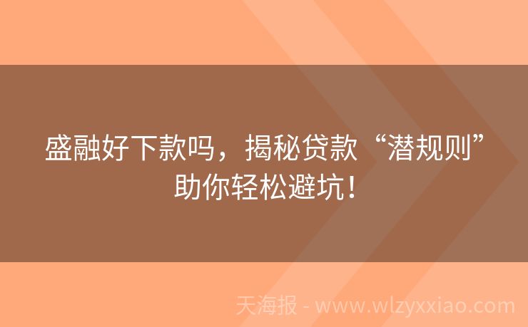 盛融好下款吗，揭秘贷款“潜规则”助你轻松避坑！