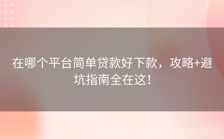 在哪个平台简单贷款好下款，攻略+避坑指南全在这！