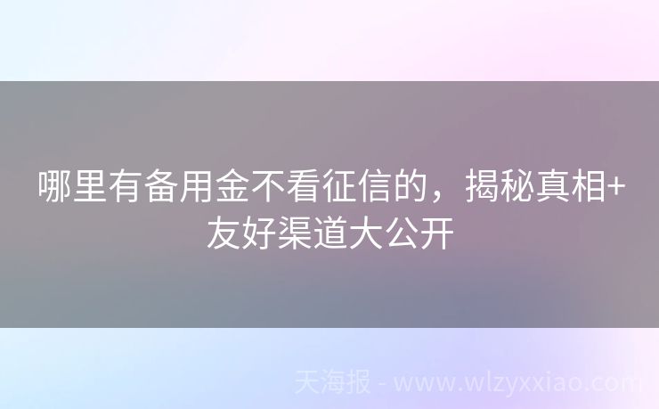哪里有备用金不看征信的，揭秘真相+友好渠道大公开