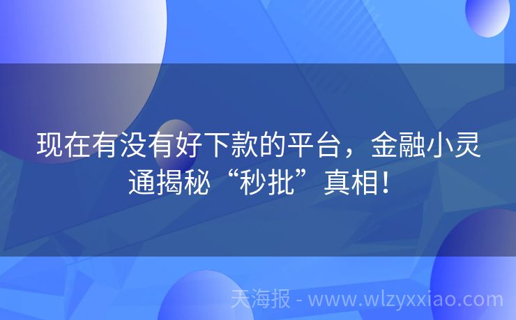 现在有没有好下款的平台，金融小灵通揭秘“秒批”真相！
