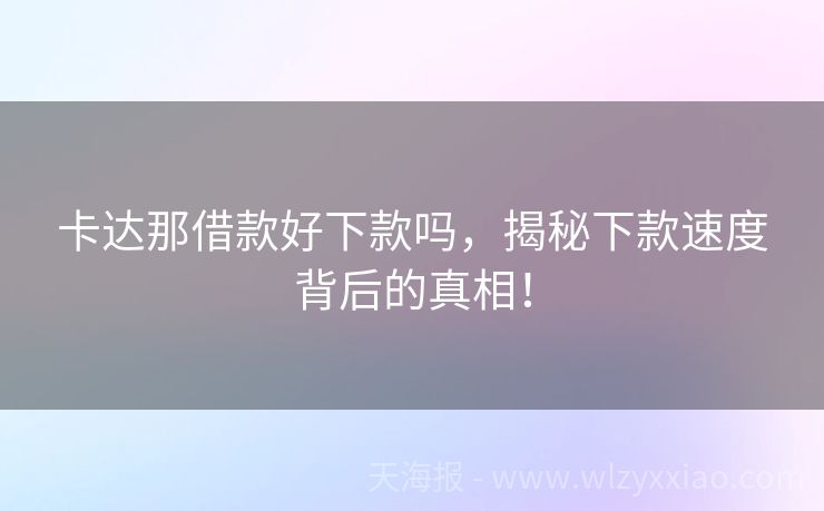 卡达那借款好下款吗，揭秘下款速度背后的真相！
