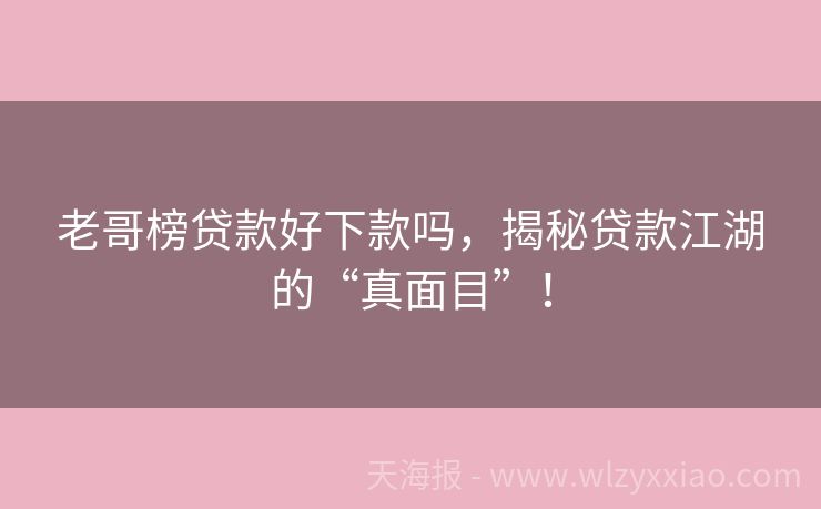 老哥榜贷款好下款吗，揭秘贷款江湖的“真面目”！