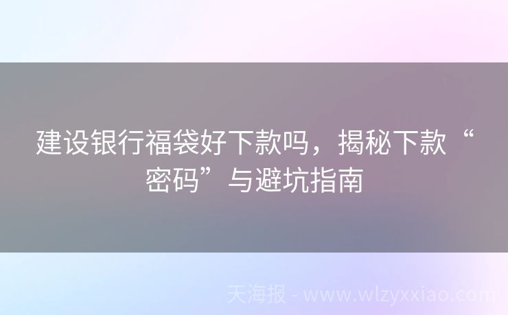 建设银行福袋好下款吗，揭秘下款“密码”与避坑指南