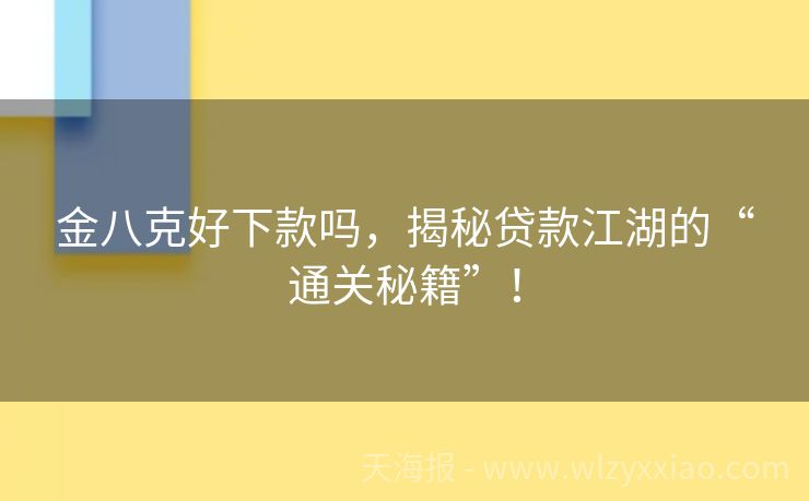 金八克好下款吗，揭秘贷款江湖的“通关秘籍”！