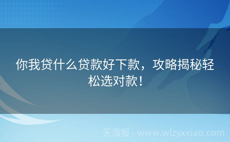 你我贷什么贷款好下款，攻略揭秘轻松选对款！