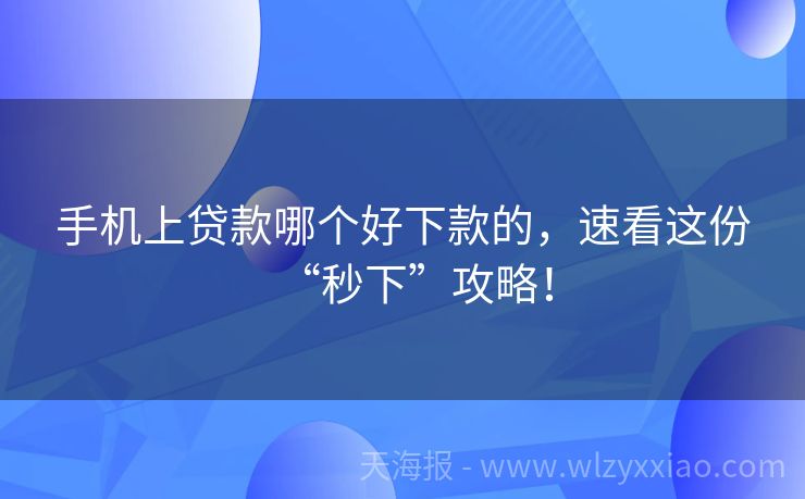 手机上贷款哪个好下款的，速看这份“秒下”攻略！