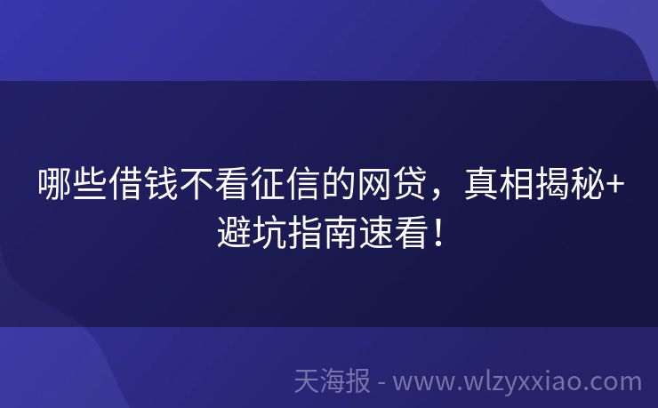 哪些借钱不看征信的网贷，真相揭秘+避坑指南速看！