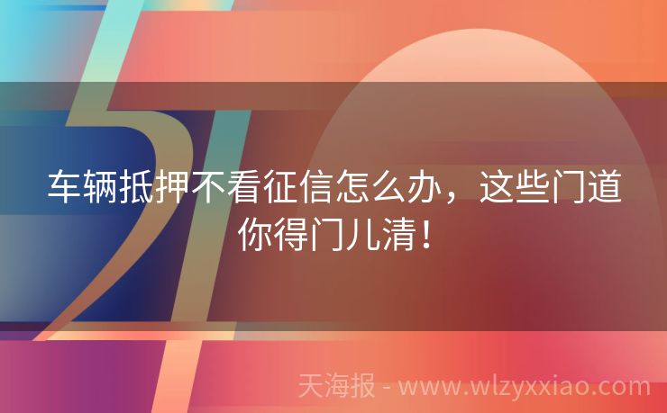 车辆抵押不看征信怎么办，这些门道你得门儿清！