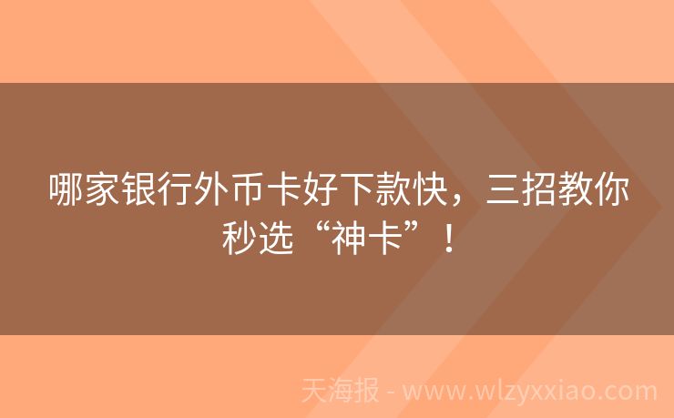 哪家银行外币卡好下款快，三招教你秒选“神卡”！