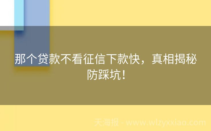 那个贷款不看征信下款快，真相揭秘防踩坑！