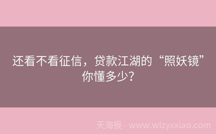 还看不看征信，贷款江湖的“照妖镜”你懂多少？