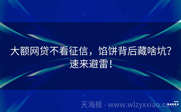 大额网贷不看征信，馅饼背后藏啥坑？速来避雷！