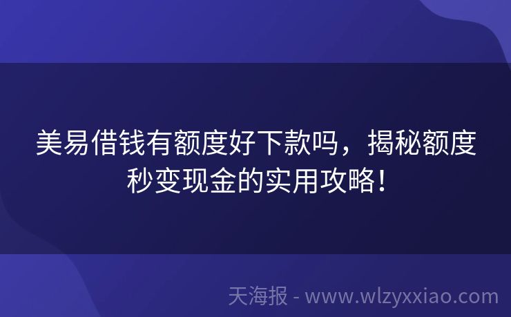 美易借钱有额度好下款吗，揭秘额度秒变现金的实用攻略！