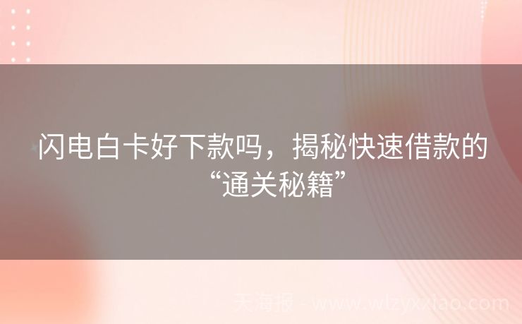 闪电白卡好下款吗，揭秘快速借款的“通关秘籍”