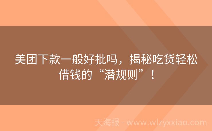 美团下款一般好批吗，揭秘吃货轻松借钱的“潜规则”！