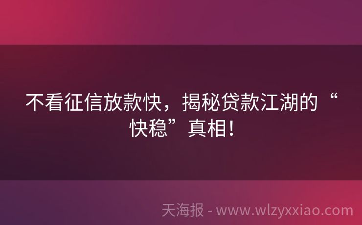 不看征信放款快，揭秘贷款江湖的“快稳”真相！