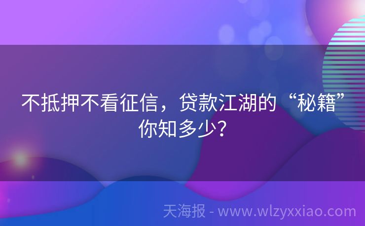 不抵押不看征信，贷款江湖的“秘籍”你知多少？