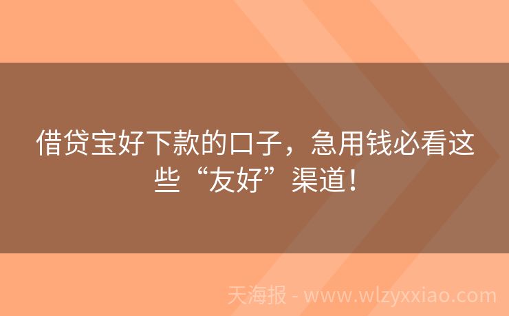 借贷宝好下款的口子，急用钱必看这些“友好”渠道！