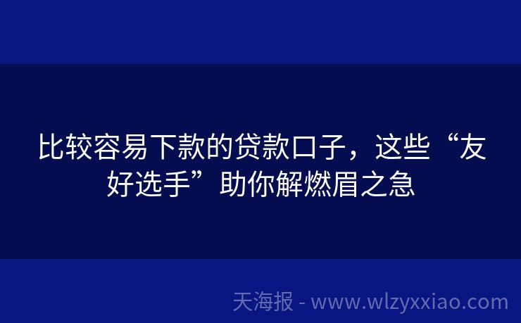 比较容易下款的贷款口子，这些“友好选手”助你解燃眉之急