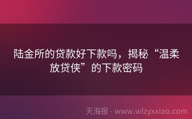 陆金所的贷款好下款吗，揭秘“温柔放贷侠”的下款密码