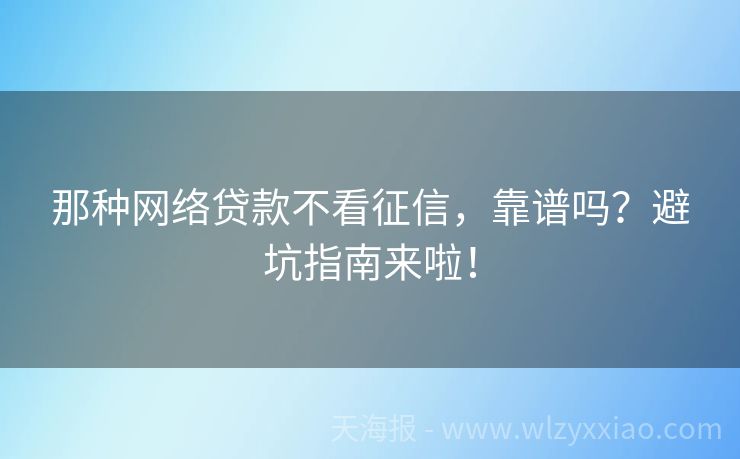 那种网络贷款不看征信，靠谱吗？避坑指南来啦！