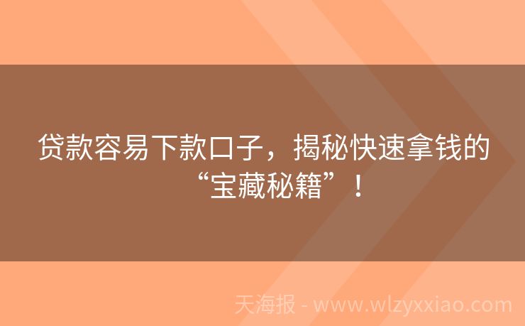 贷款容易下款口子，揭秘快速拿钱的“宝藏秘籍”！