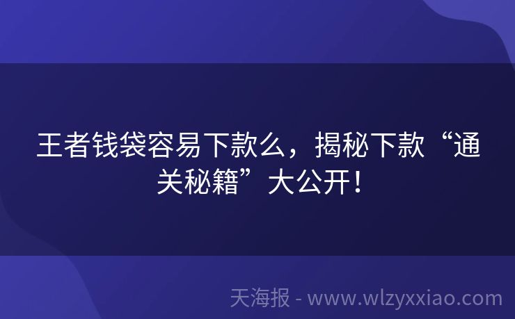 王者钱袋容易下款么，揭秘下款“通关秘籍”大公开！