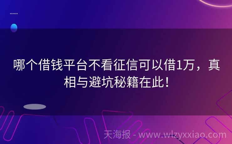 哪个借钱平台不看征信可以借1万，真相与避坑秘籍在此！