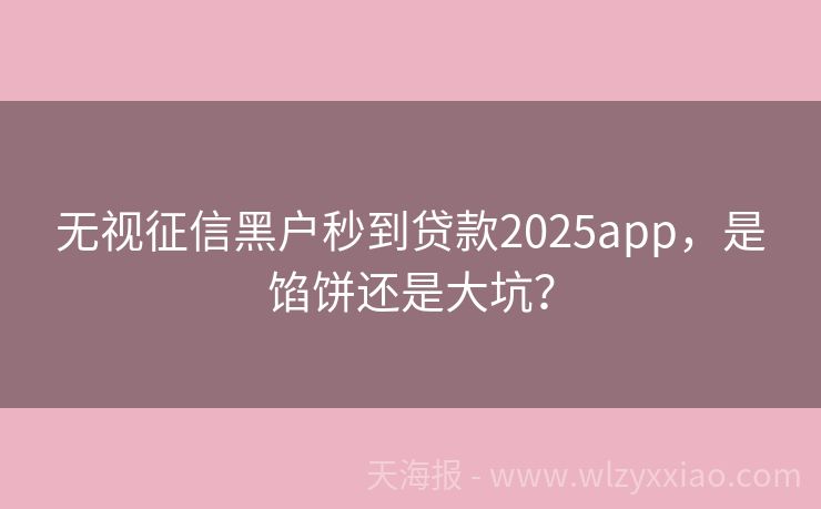 无视征信黑户秒到贷款2025app，是馅饼还是大坑？